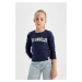 DEFACTO Girls Crew Neck Text Printed Ribbed Camisole Long Sleeve School T-Shirt