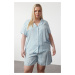 Trendyol Curve Blue Shirt Collar Striped Woven Pajama Set