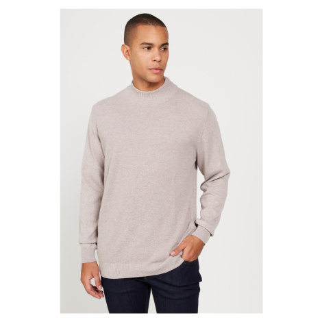 ALTINYILDIZ CLASSICS Men's Beige Standard Fit Normal Cut Half Turtleneck Cotton Knitwear Sweater