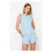 Trendyol Blue 100% Cotton Ruffle Detailed Knitted Pajama Set