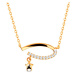 Zlatý 14K náhrdelník - neúplný ovál s čírymi zirkónmi, hviezdička, jemná retiazka