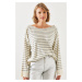 Bianco Lucci Women's Striped Shoulder Buttoned Sweater