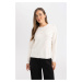 DEFACTO Women's Regular Fit Crew Neck Stone Knitted Sweater