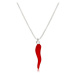Strieborný 925 náhrdelník - chilli paprička s červenou glazúrou, lesklá hranatá retiazka