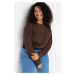 Trendyol Curve Brown Elastic Waist Thin Crop Knitted Sweatshirt