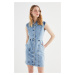 Trendyol Blue Stitching Detail Denim Dress With Buttons In The Front