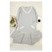 Trendyol Curve Gray Polka Dot Collar Lace Detailed Knitted Pajama Set