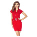 Dámske šaty elegantné značkové s opaskom a krátkym rukávom červené - Červená - Numoco červená