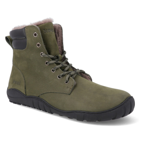 Barefoot zimná obuv Koel - Luka LambWool khaki zelená