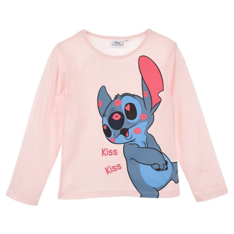 SVETLORUŽOVÉ DIEVČENSKÉ TRIČKO S DLHÝM RUKÁVOM DISNEY LILO STITCH