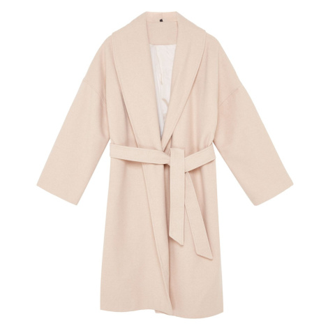 Trendyol Ecru Button Detailed Soft Textured Slit Oversize Coat