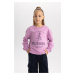 DEFACTO Girl's Crew Neck Printed Sweatshirt