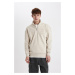 DEFACTO Comfort Fit Stand Collar Zippered Printed Sweatshirt