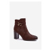 Women's leather ankle boots with buckle, Brown Lasima