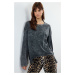 Trendyol Anthracite Washed/Faded Effect Sewing Detailed Asymmetrical Crew Neck Knitted T-Shirt