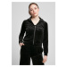 Women's short velvet hoodie with zipper, black