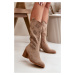 Women's half-calf openwork boots made of eco suede beige Nevilos