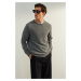 Trendyol Limited Edition Dark Grey Regular Fit Woolen Crew Neck Basic Knitwear Sweater