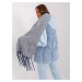 Women's white and blue scarf with fringe