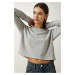 Happiness İstanbul Women's Gray Soft Textured Crop Knitted Blouse