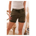 Women's shorts with elastic waistband of khaki color