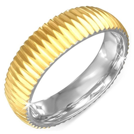 Prsteň zlatej farby z chirurgickej ocele - vrúbkovaný - Veľkosť: 65 mm