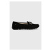 Semišové mokasíny Wojas dámske, čierna farba, na plochom podpätku, 4620861