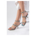 Mio Gusto Crystal Genuine Leather Green Color Women Heeled Evening Dress Sandals Shoes