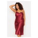 Trendyol Curve Claret Red Straps, Satin Woven Back Detailed Nightgown