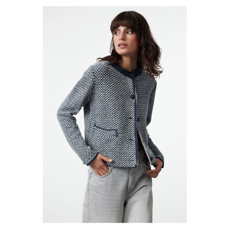 Trendyol Indigo Chenille Jacket-Look Knitted Cardigan