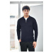 82155 Dewberry Polo Neck Half Zipper Slim Fit Mens Sweater-NAVY