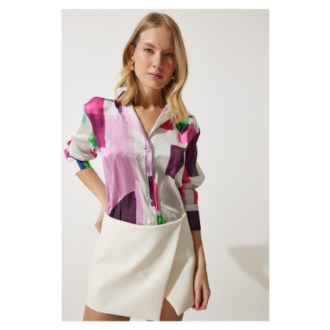 Happiness İstanbul Women's Pink Bone Patterned Satin Surface Shirt