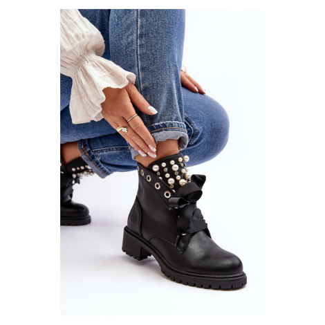 Embellished women's boots with zipper black Elonte