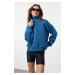 Trendyol Saks Oversize/Wide Fit Zippered Stand-Up Collar Thick Inside Fleece Knitted Sweatshirt