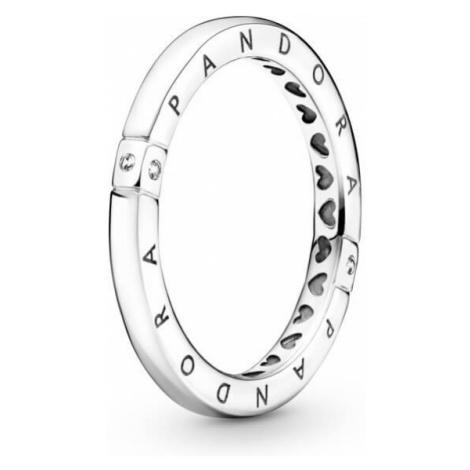 Pandora Nežný strieborný prsteň Logo a srdiečka 199482C01 50 mm