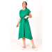 armonika Women's Green Dress with Elastic Waist and Tie