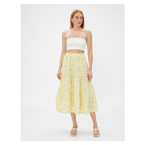 Koton Floral Midi Length Skirt with Elastic Waist.