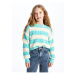 LC Waikiki Lcw Crew Neck Striped Long Sleeve Girl's Crop Knitwear Sweater