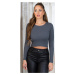 Sexy KouCla round neck fineknitted crop- jumper royalblue Einheitsgroesse