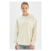 DEFACTO Back to School Oversize Wide Pattern Crew Neck Thick Fabric Basic Plain Sweatshirt