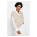 Trendyol béžová Crop mäkká textúrovaná farba blok pletený sveter
