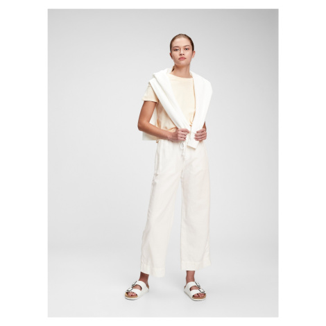 GAP Nohavice high rise wide-leg pants in linen-cotton Biela