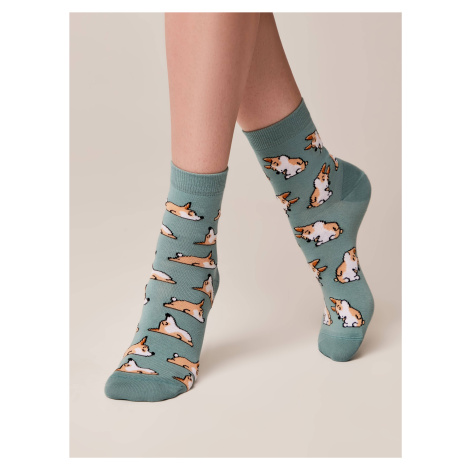 Conte Woman's Socks 388 Grey-Turquoise