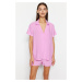 Trendyol Light Pink Viscose Shirt-Shorts Woven Pajama Set