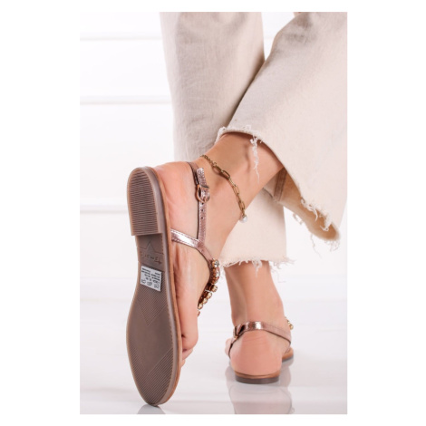 Bronzové kožené nízke sandále s kamienkami 1-28124 Tamaris