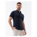 Ombre Men's slim fit knit shirt with short sleeves and collar - navy blue