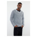 Trendyol Gray Regular Polo Neck Textured Knitwear Sweater