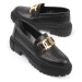 Capone Outfitters Capone Oval Toe Women's Loafers with Metal Accessories and Trak Sole Wrinkled 