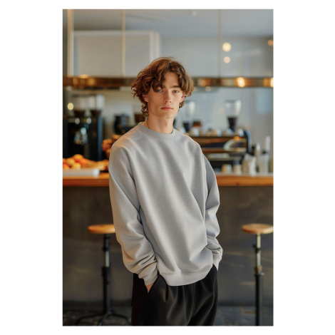 Trendyol Grey Melange Oversize/Wide Cut Cotton Basic Thick Sweatshirt with Polar Fleece Inside