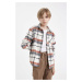 DEFACTO Boy Oversize Wide Pattern Polo Collar Flannel Long Sleeve Shirt